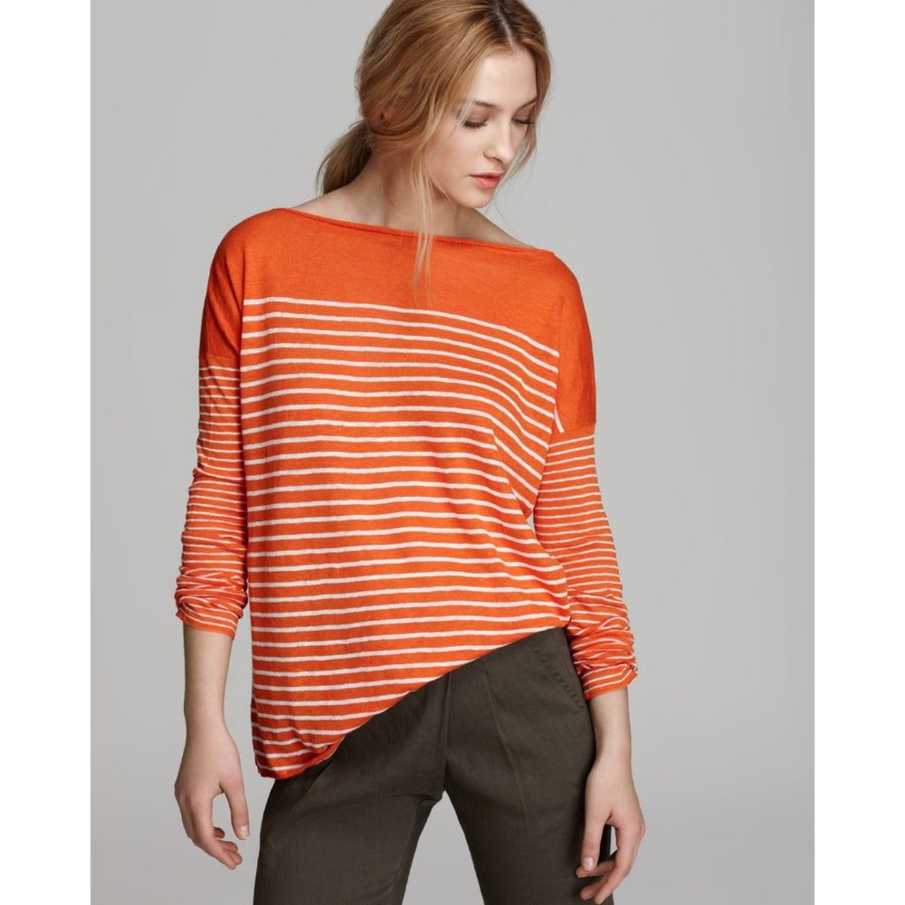 Vince Orange and White Striped Sweater